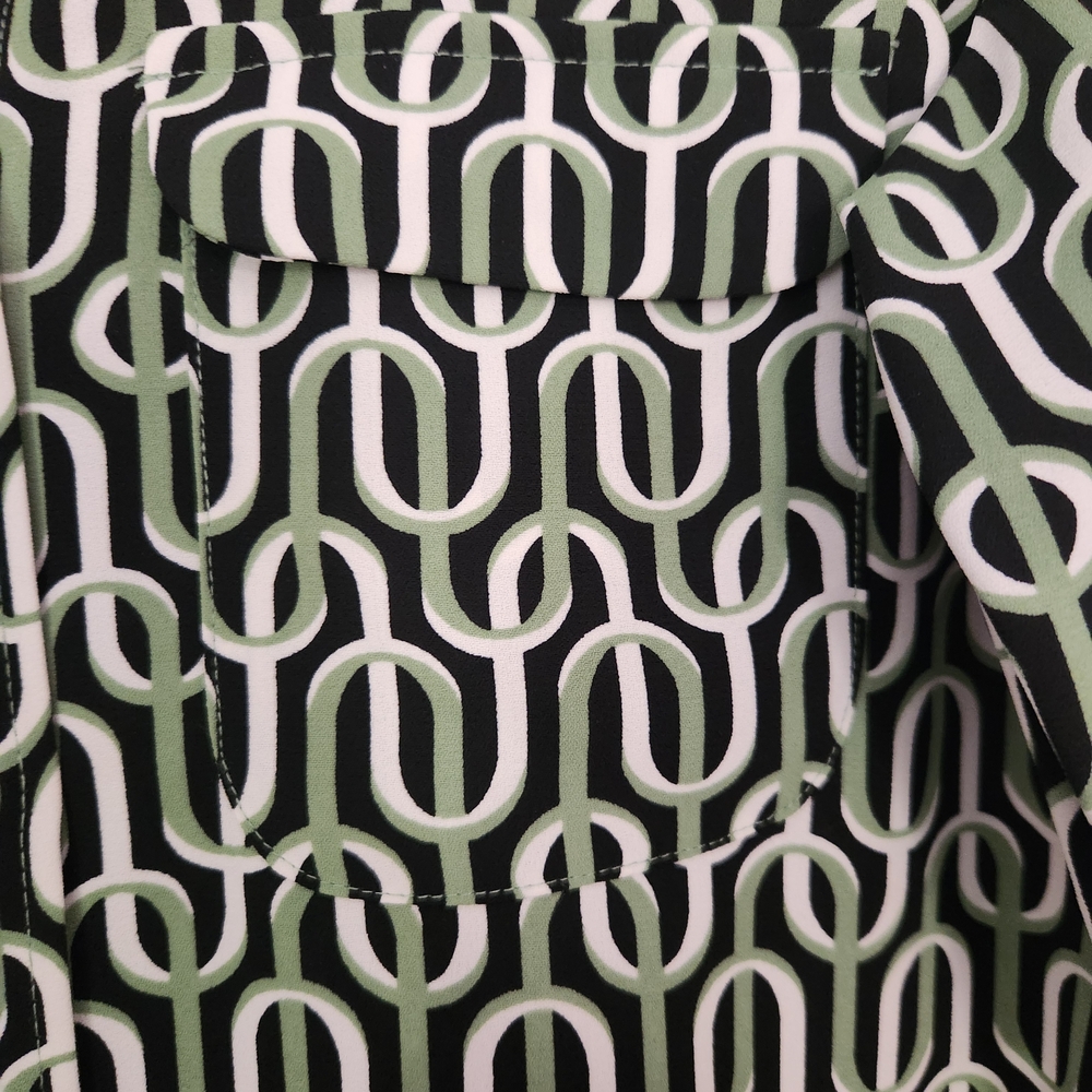 Alfani Black and White Geometric Blouse with Green Accents - Picture 5 of 10